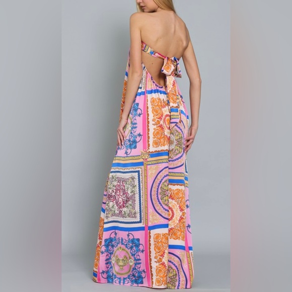 Multicolor Tube Tie Back Chest Elastic Waisted Jumpsuit - Picture 7 of 11